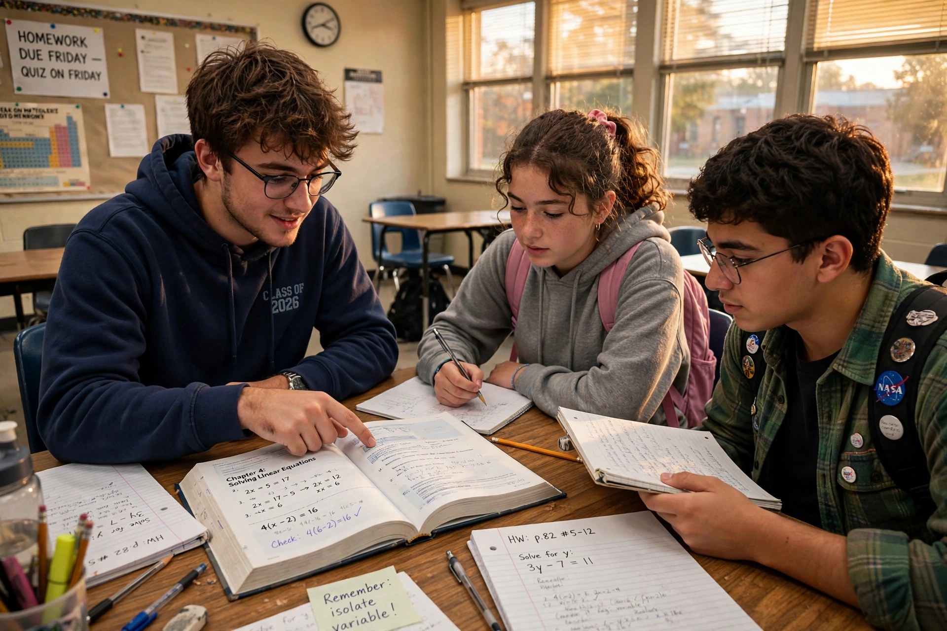 John Doe tutoring freshmen in algebra after school
