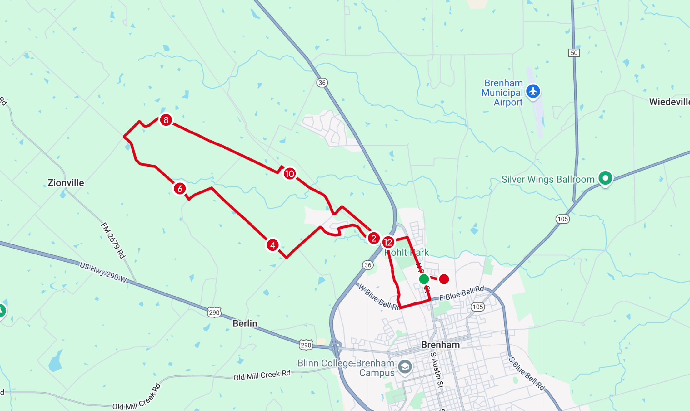 13.1 miles route
